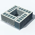 Modern Commercial Complex With Square Structure Central Courtyard Glass Windows And Solar Panel Roof 3d model