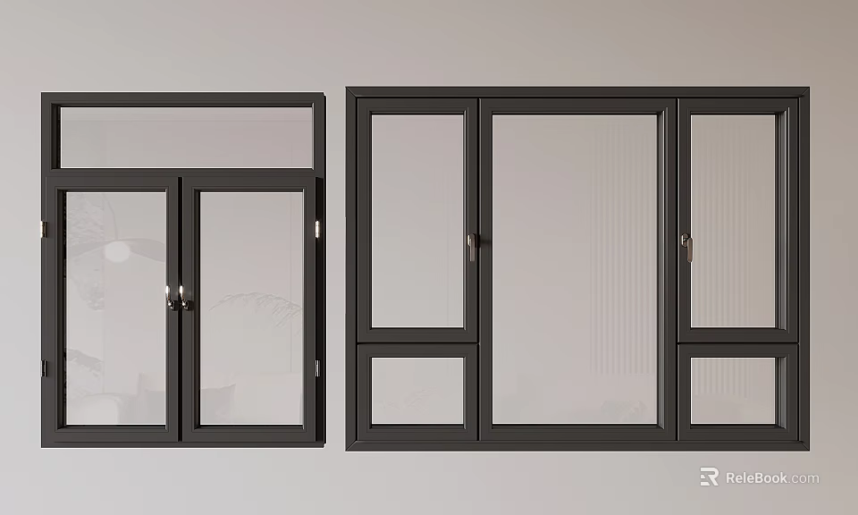 Modern Black Framed Casement Windows With Clear Glass Panels And Sleek Design 3d model 