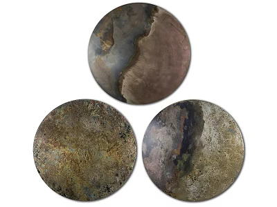 Three Circular Textured Wall Decor with Rustic Earth Tones and Metallic Finish 3d model