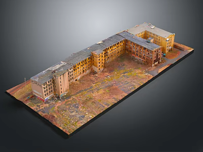 Vintage Multi Story Building Complex Architectural Model With Yellow Brown Facades And Textured Ground 3d model