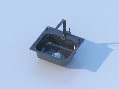 Modern Black Square Kitchen Sink With Single Bowl And Faucet 3d model
