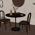 Modern Round Dining Table With Curved Back Leather Chairs And Decorative Elements