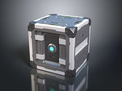 Sleek Cube Shaped Living Essential With Gray And White Exterior Featuring Circular Blue Indicator Light 3d model