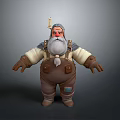 Cartoon Man With White Beard Red Nose Tool On Hat Fur Lined Coat Brown Overalls