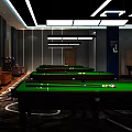 Modern Billiard Room with Green Pool Tables Comfortable Sofas and Stylish Lighting 3d model