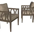 Two Modern Single Sofas With Carved Dark Frame And Light Upholstery