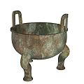 Traditional Bronze Colored Ceramic Vessel With Three Legs And Two Handles