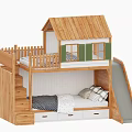 Wooden Kids Bunk Bed With House Shaped Roof Slide And Storage Drawers
