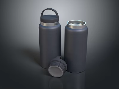 Two Black Insulated Cups One With Handle Lid And Another Lid Placed Beside 3d model Two Black Insulated Cups One With Handle Lid And Another Lid Placed Beside 3d model