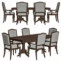 Modern Classic Solid Wood Dining Table With High Back Upholstered Chairs 3d model