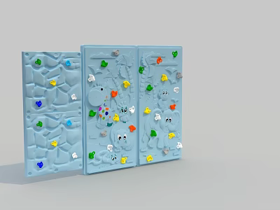 Blue Indoor Climbing Wall With Colorful Holds For Kids Sports Equipment 3d model