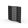 Decorative Black Three Panel Room Divider With Chinese Geometric Cutout Patterns