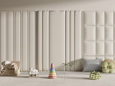 Soft Panel Wall In Kids Room With Toys And Cushions 3d model