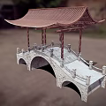 Traditional Chinese Arched Stone Bridge With Pavilion And Railings
