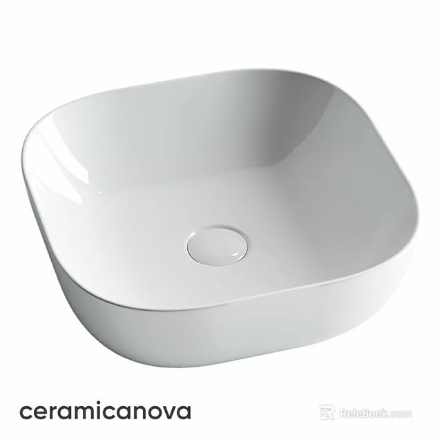 White Square Countertop Washbasin With Smooth Surface And Drain Hole 3d model 