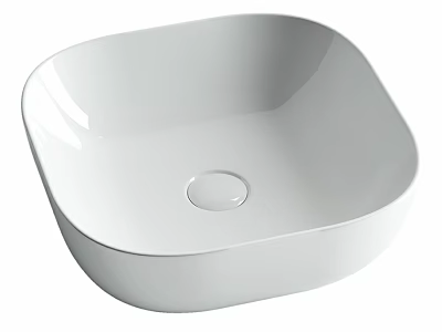 White Square Countertop Washbasin With Smooth Surface And Drain Hole 3d model