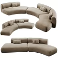 Beige Curved Multi Person Sofa With Soft Cushions And Modern Design