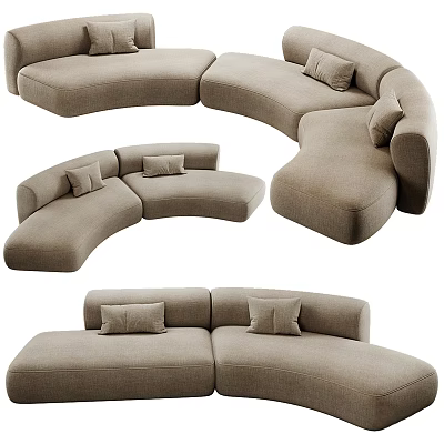 Beige Curved Multi Person Sofa With Soft Cushions And Modern Design 3d model