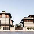 Elegant Semi Detached Villa Exterior With Traditional Roof Stone Walls And Symmetric Gardens