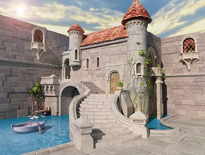 European-style cartoon scene city after the moat 3d model European-style cartoon scene city after the moat 3d model
