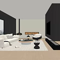 Modern Living Dining Area With Beige Sofa Black Accents And Fireplace Large Windows