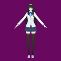 Woman in School Uniform White Jacket Blue Tie Plaid Skirt Standing Against Purple Background