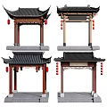 Chinese style archway ancient building door head building components 3d model