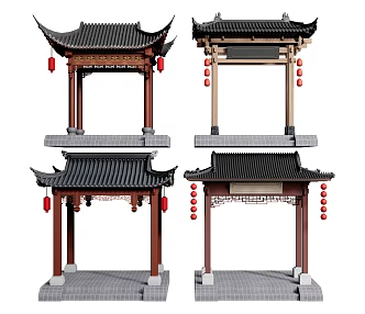 Chinese style archway ancient building door head building components 3d model