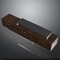 Elegant Dark Wooden TV Stand With Multiple Drawers And Smooth Blue Tabletop