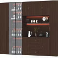 Modern Wooden Wine Cabinet With Glass Doors And Wine Bottles Decorative Items