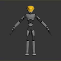 Robot Character 3D Model With Yellow Head Gray White Body And Extended Arms