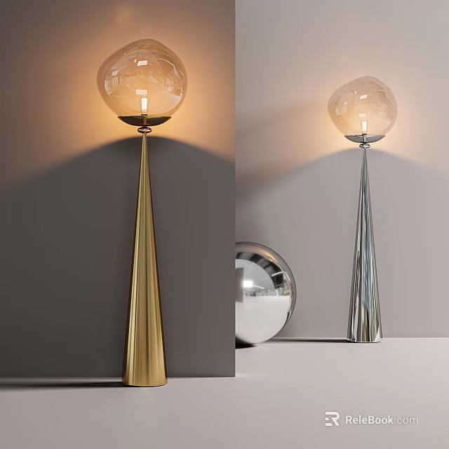 Floor Lamp Gold and Silver Tapered Stand Transparent Globe Shade Warm Lighting Modern Room Decor 3d model 