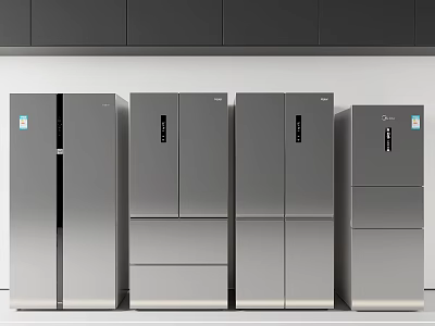 Side by Side French Door Refrigerators and Vertical Freezers Modern Stainless Steel Design 3d model
