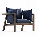 Modern Brown Leather Accent Chair With Light Wooden Frame And Plush Cushions