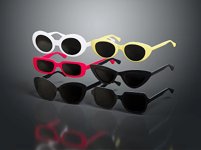 Stylish Sunglasses With Various Colors White Yellow Red Black And Trendy Designs 3d model