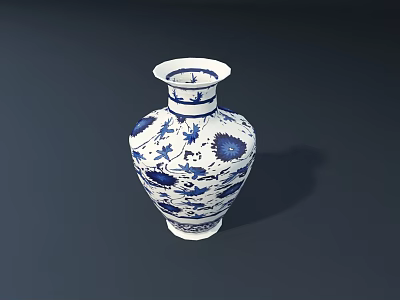 Classic Blue and White Ceramic Vase With Intricate Floral Patterns 3d model