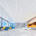 Modern Front Desk Reception Interior Design With Marble Counter Seating And Decorative Wall Art