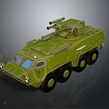 Green Military Tank With Six Wheeled Structure And Top Mounted Weapon System