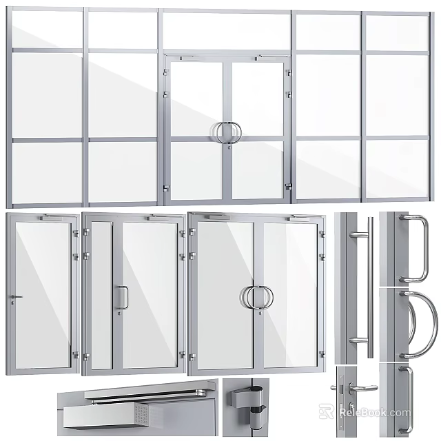 Various Glass Door Styles With Metal Frames And Handle Designs For Home Use 3d model 