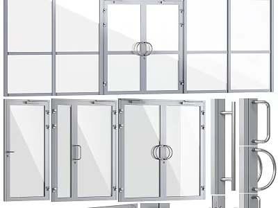 Various Glass Door Styles With Metal Frames And Handle Designs For Home Use 3d model