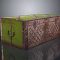 Vintage Green Lid Brown Sides Chest With Diamond Pattern And Metal Hardware
