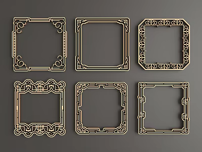 Decorative Golden Lines Frames With Various Intricate Patterns On Gray Background 3d model