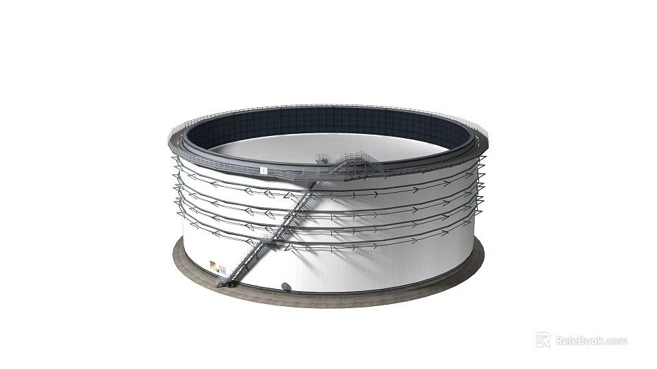 Industrial Equipment Large Circular Storage Tank with Metal Framework Access Ladder and Platform Structure 3d model 