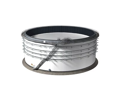 Industrial Equipment Large Circular Storage Tank with Metal Framework Access Ladder and Platform Structure 3d model