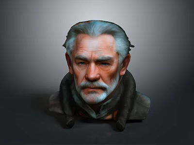 Elderly Man with Gray White Hair and Beard 3D Head Sculpture Against Gray Background 3d model