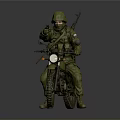 Detailed Military Motorcycle With Soldier in Green Uniform Riding And Holding Gun
