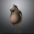 Playful Cartoon Hippo 3D Character Model In Standing Pose With Round Belly And Gray Background