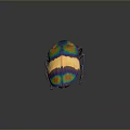 Colorful Iridescent Beetle With Green Blue Yellow Purple Body And Metallic Sheen On Dark Background