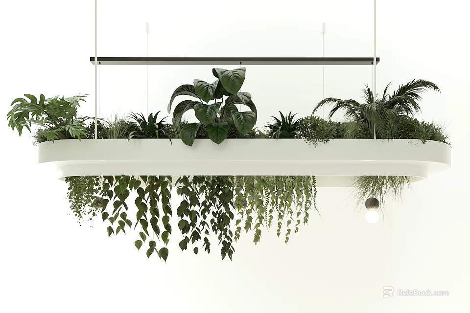 Modern Chandelier Design With Hanging Green Plants And White Background 3d model 