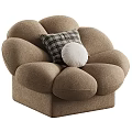 Cozy Beige Flower Shaped Single Sofa Featuring Plush Upholstery Plaid and Round Pillows